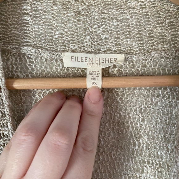 Eileen Fisher Linen Blend Quarter Sleeve Beige Cardigan - Picture 4 of 5
